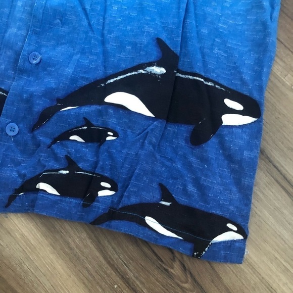 Sea World Blue Ombré Ocean Orca Print Short Sleeve Button Down Men XXL - Picture 2 of 6